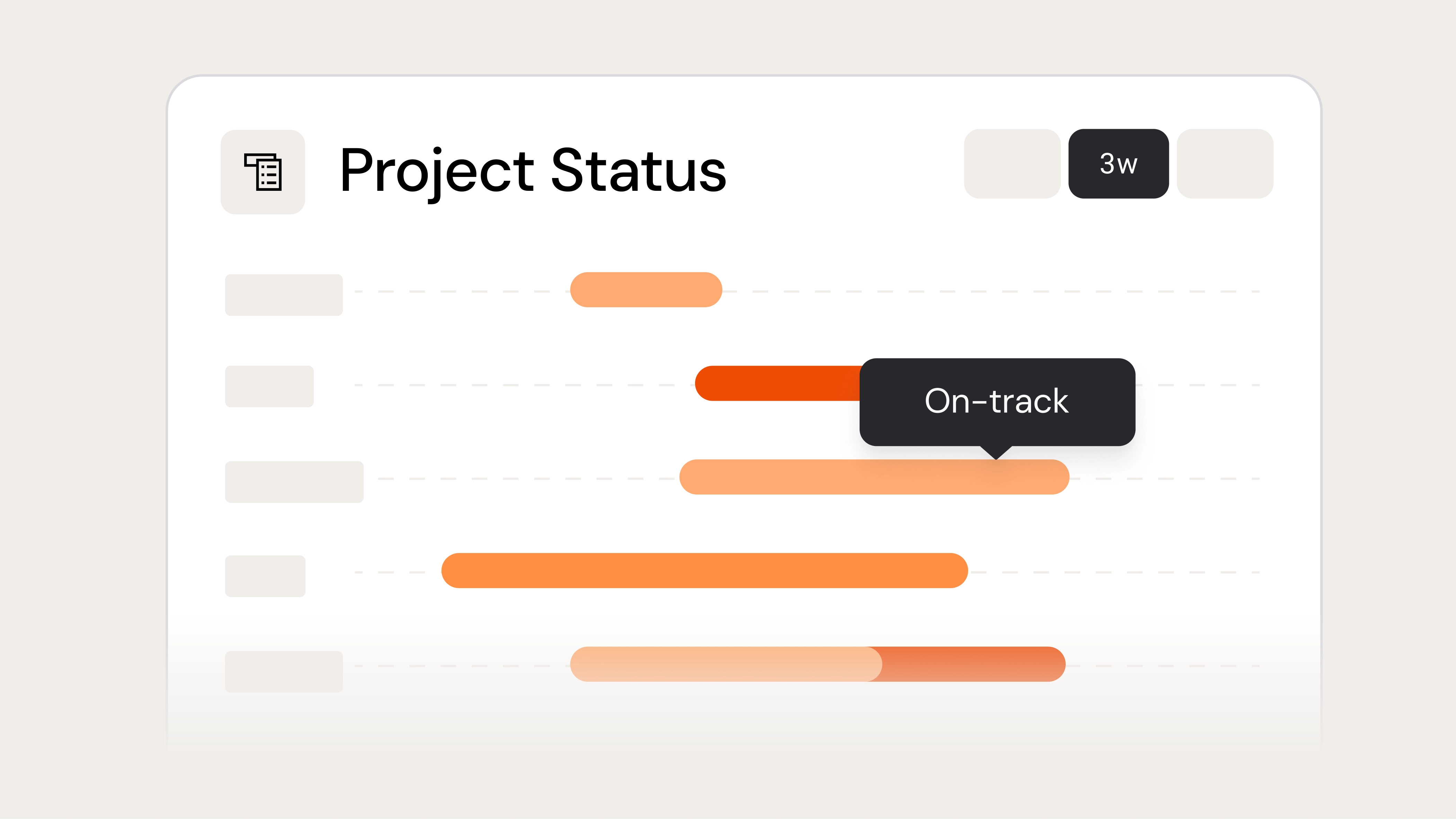 Project status timeline showing multiple projects marked on track