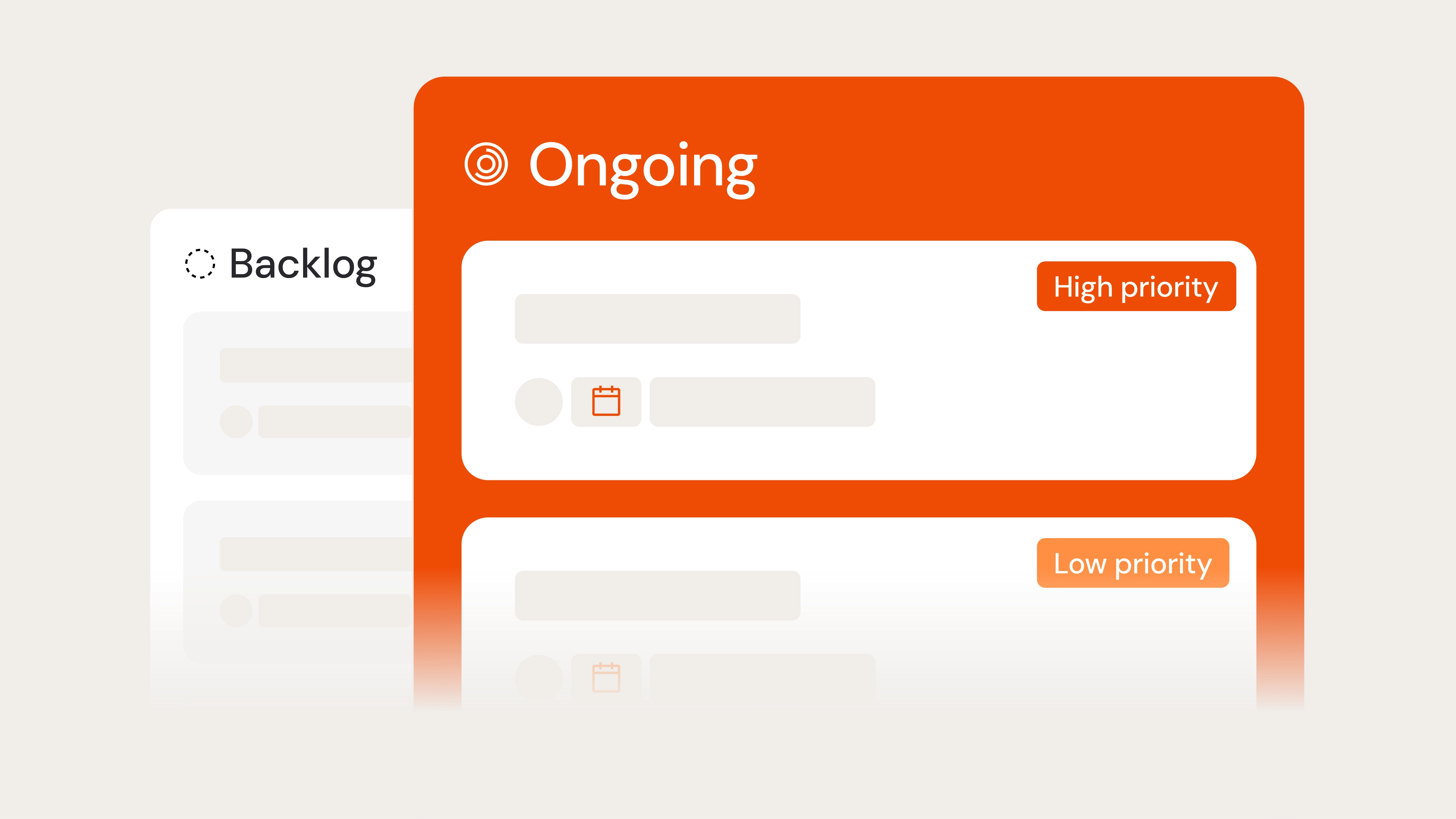 Ongoing task card highlighting high and low priority items with due date indicators