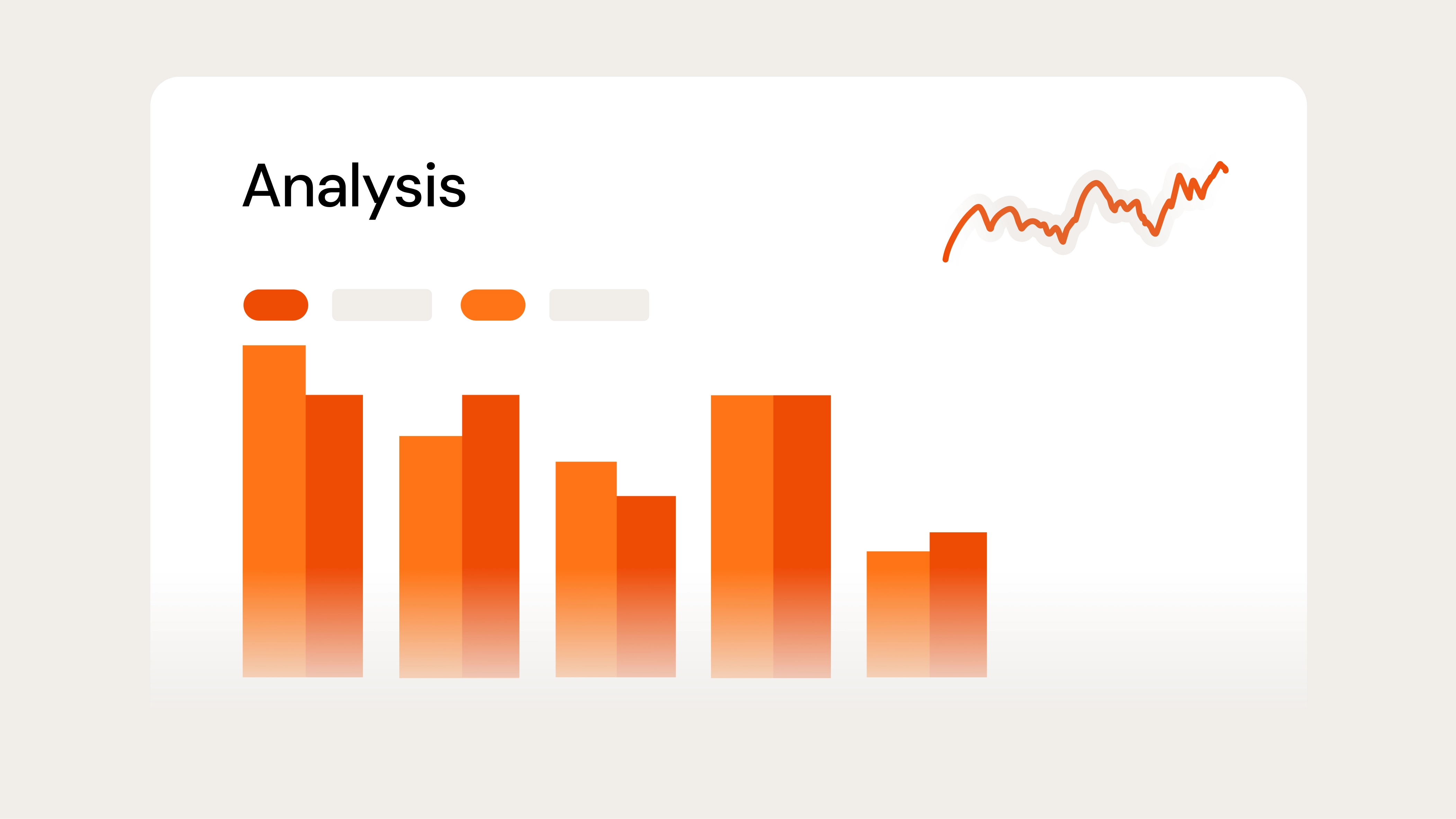 Analysis dashboard with bar charts and a trend line showing performance changes over time