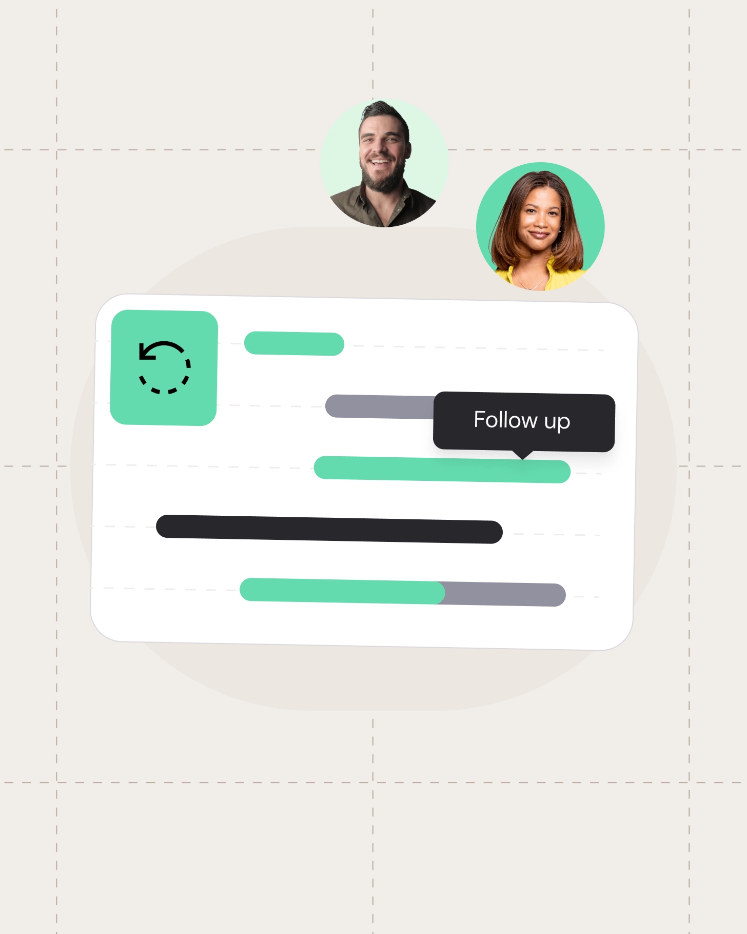 Collaborative task overview showing progress bars, follow-up status, and assigned team members