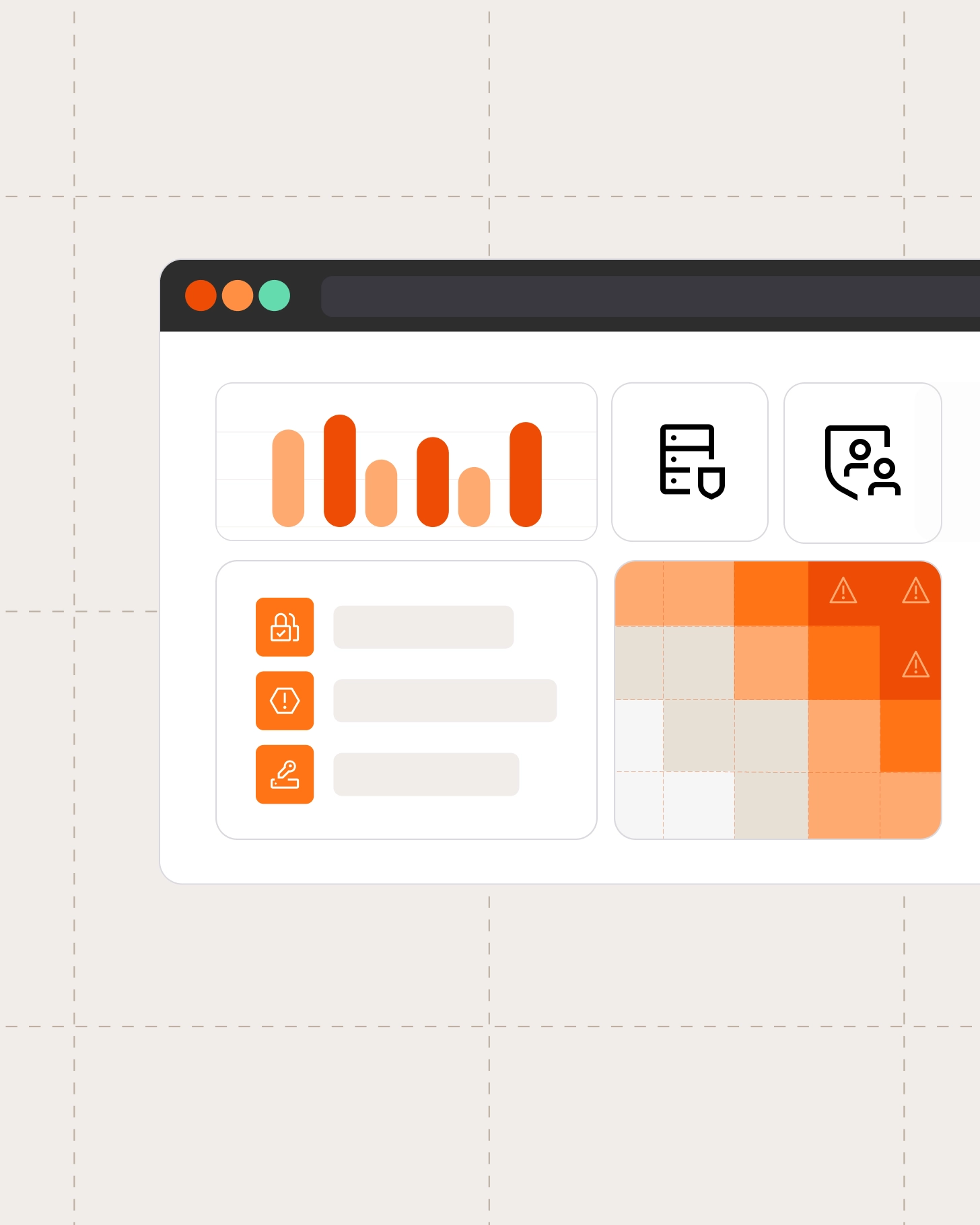 Risk portfolio dashboard showing risk distribution with charts, status cards, and alert indicators