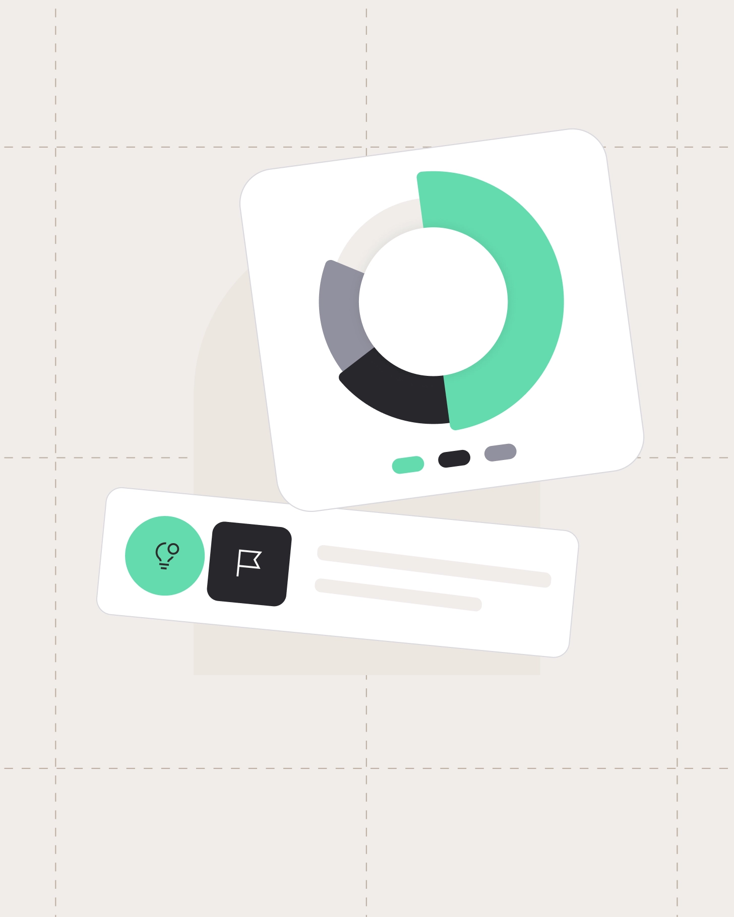 Idea summary card combining donut chart metrics with linked idea and flag indicators.