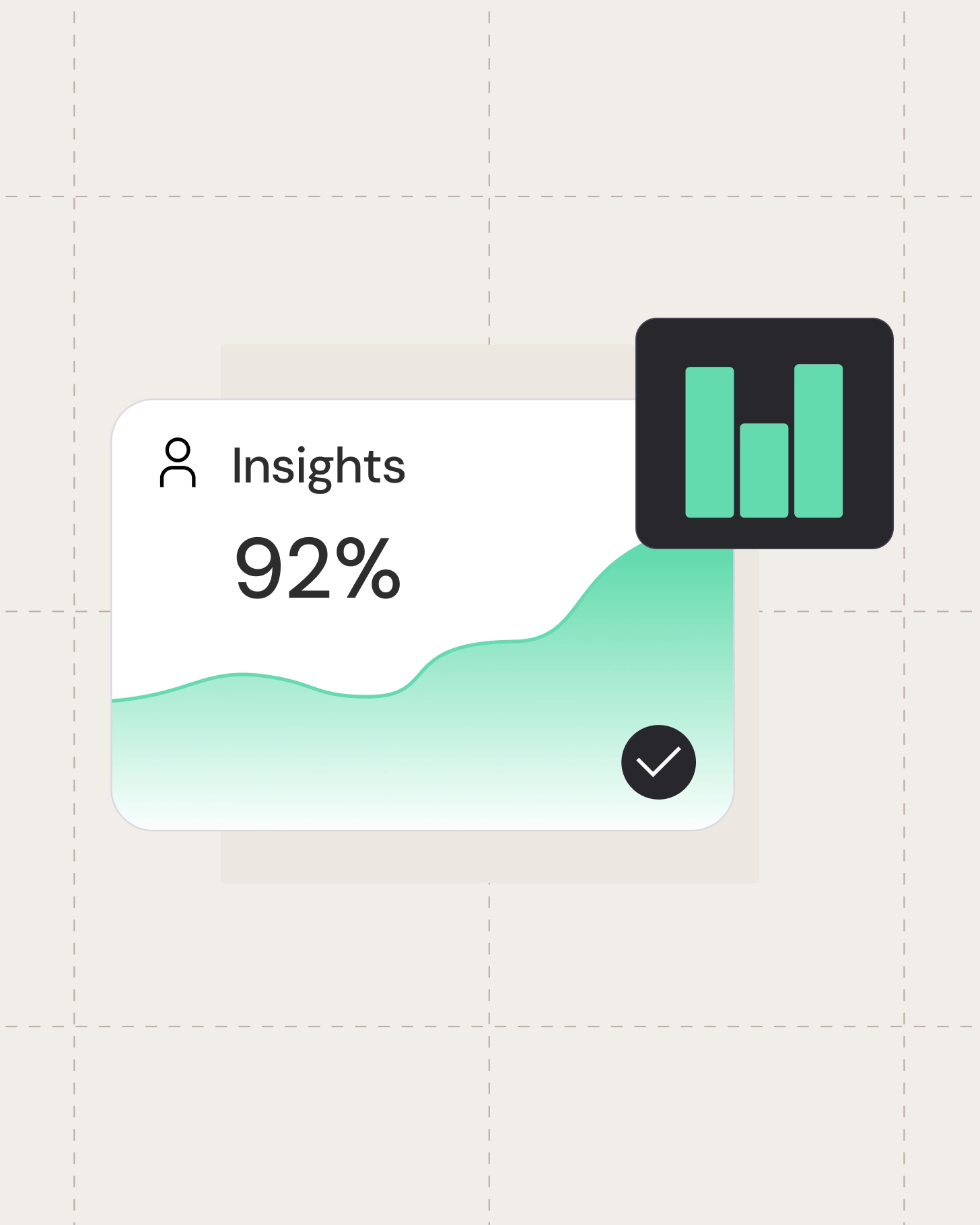 Insights card displaying 92 percent performance with an upward trend line and confirmation indicator