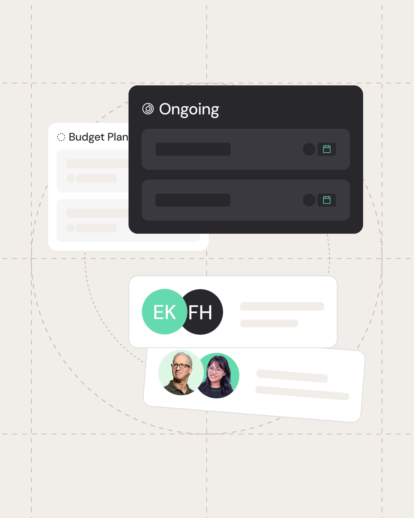 Ongoing budget planning view with tasks, assigned users, and due dates.