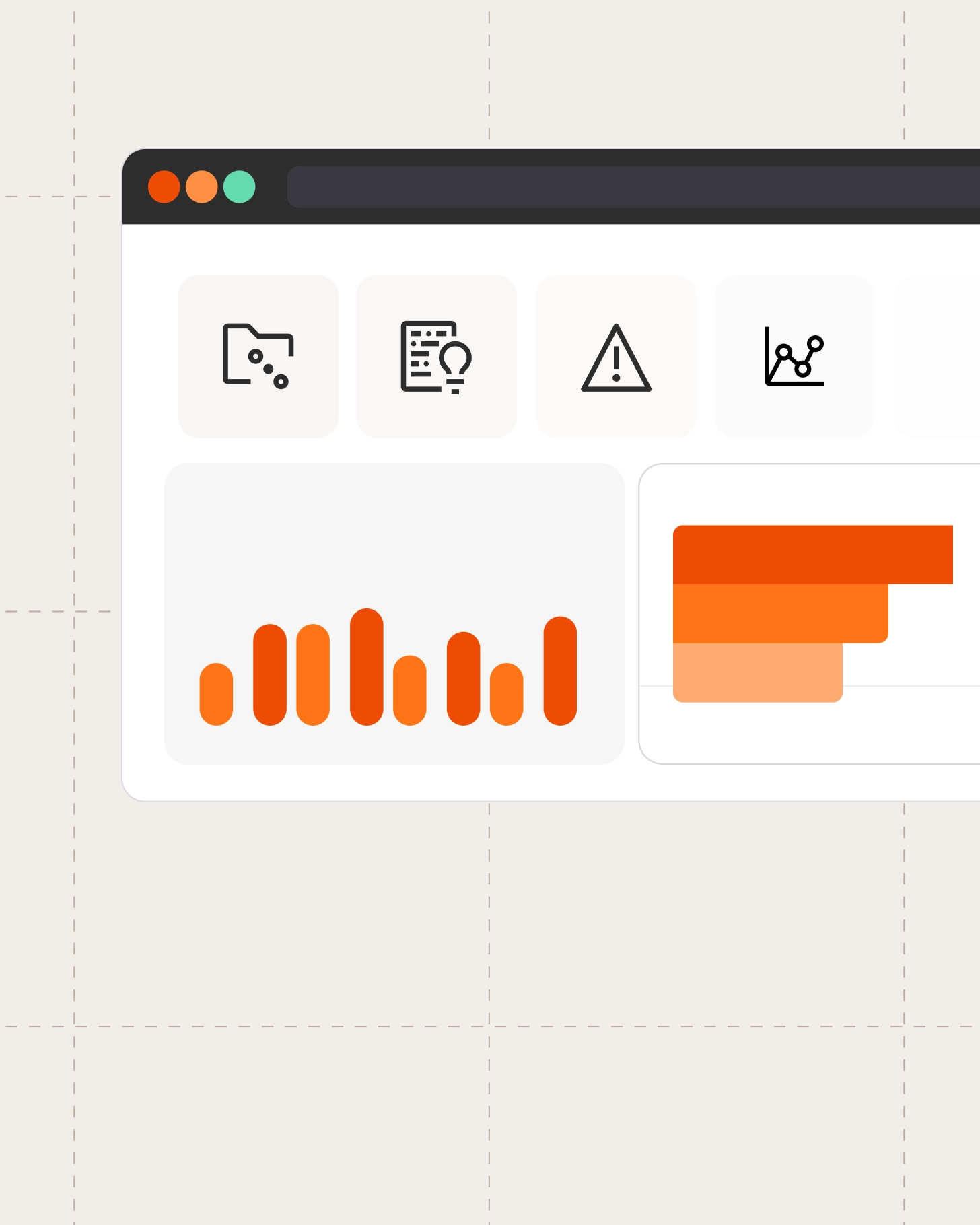 Analytics dashboard with bar charts and stacked progress visuals inside a web app interface.