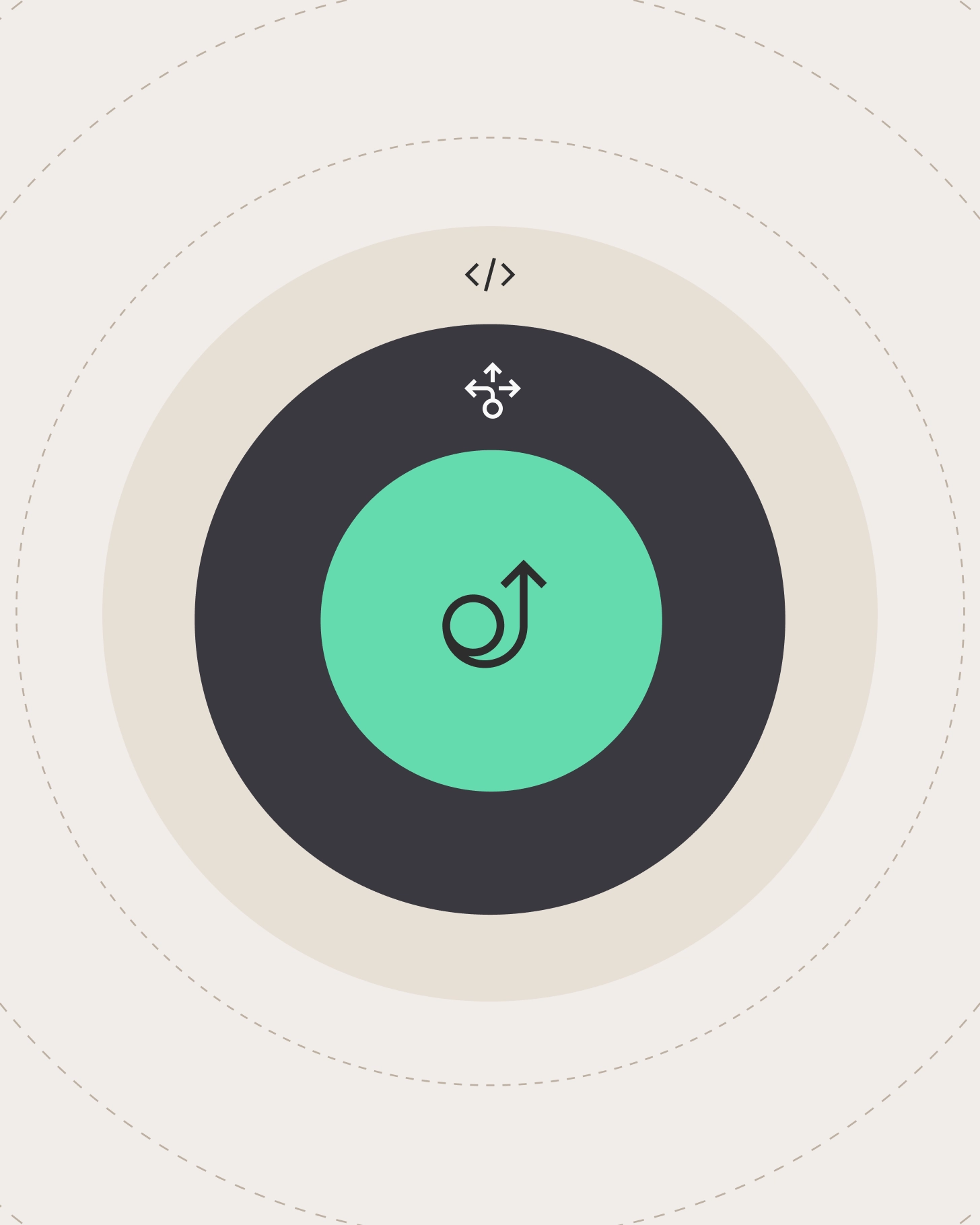 Circular performance target graphic with an upward growth arrow at the center.