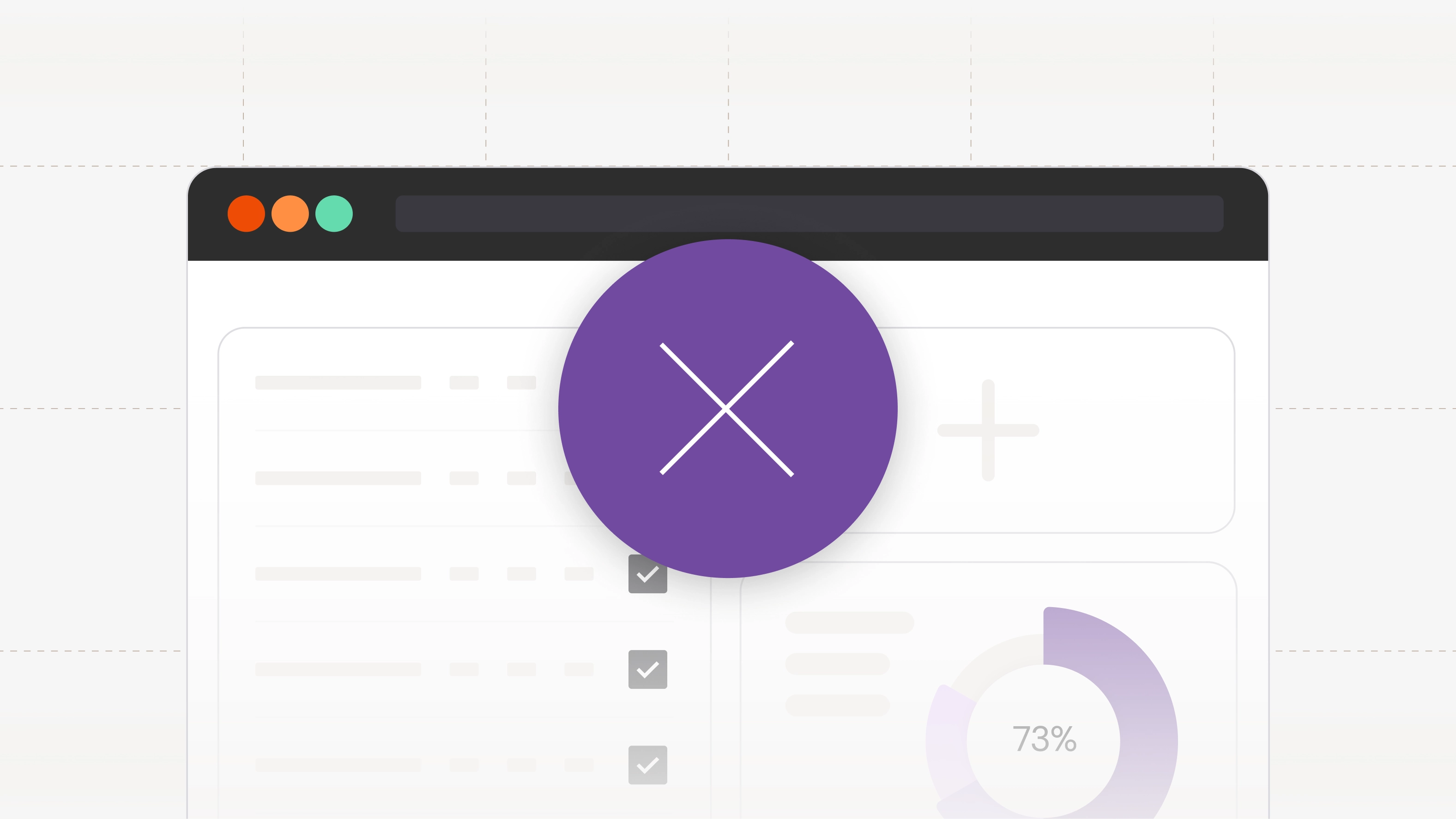 Faded FP&A dashboard interface with a large purple X circle overlay, suggesting a failed software implementation.