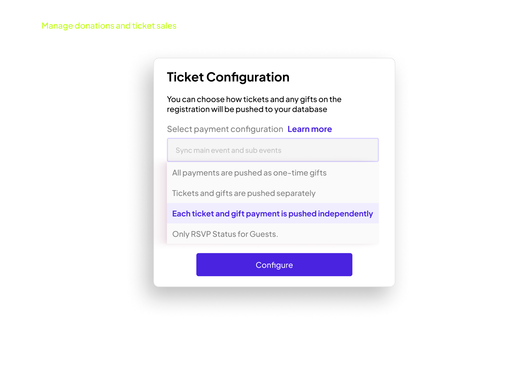 Manage donations and ticket sales