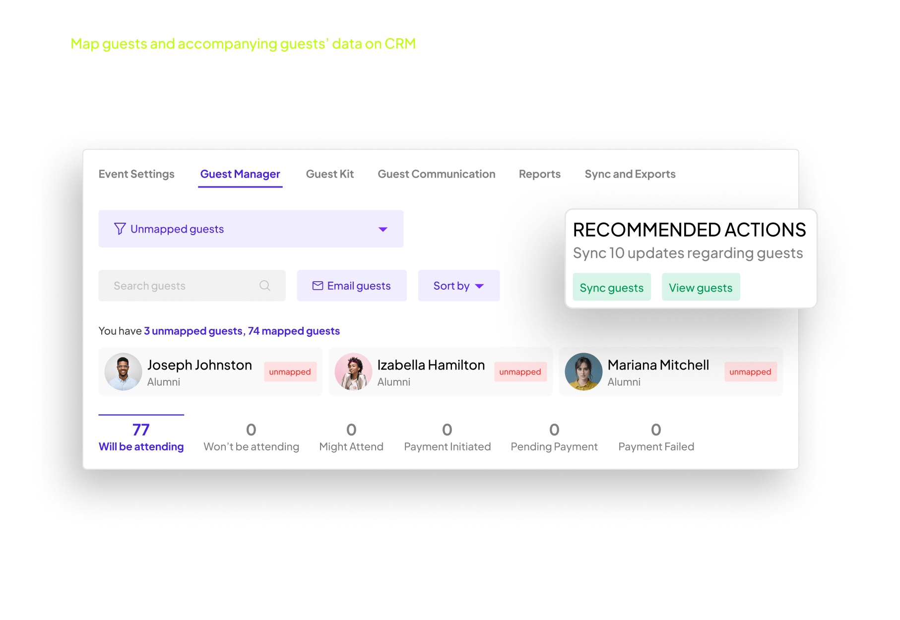 Map guests and accompanying guests’ data on CRM