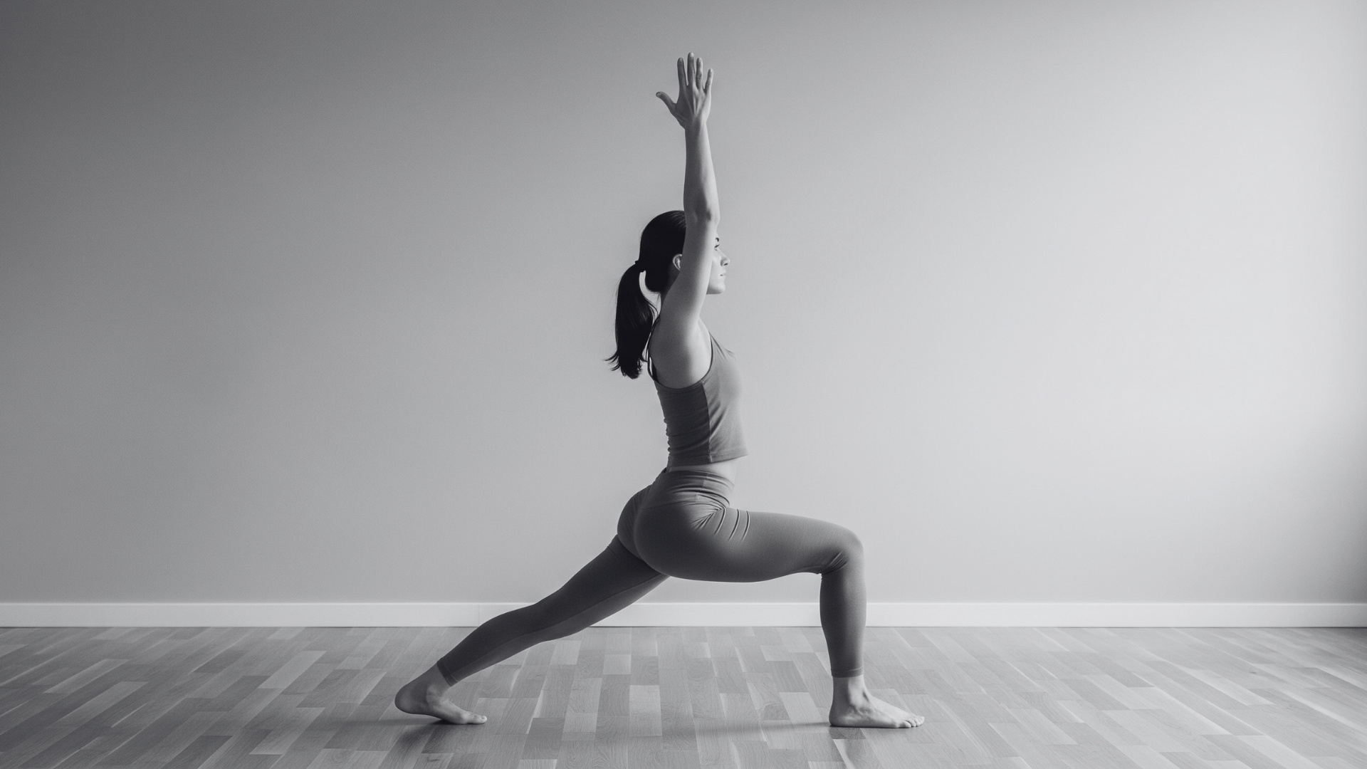 Donna nella posizione yoga Virabhadrasana I.