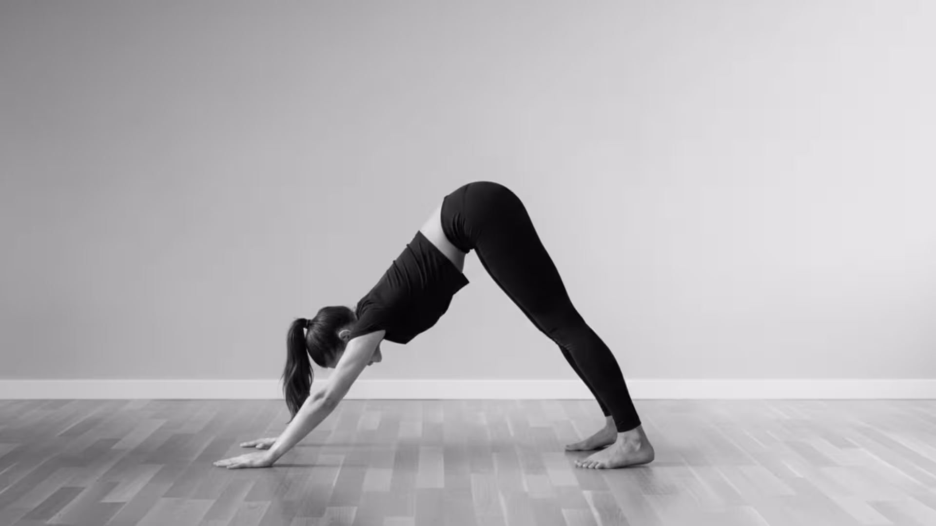 Donna nella posizione Yoga Adho Mukha Svanasana.