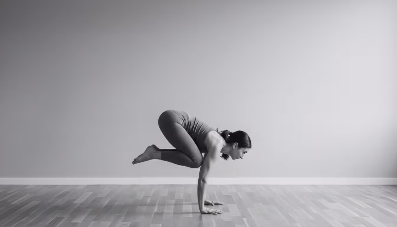 Donna nella posizione Yoga Bakasana.