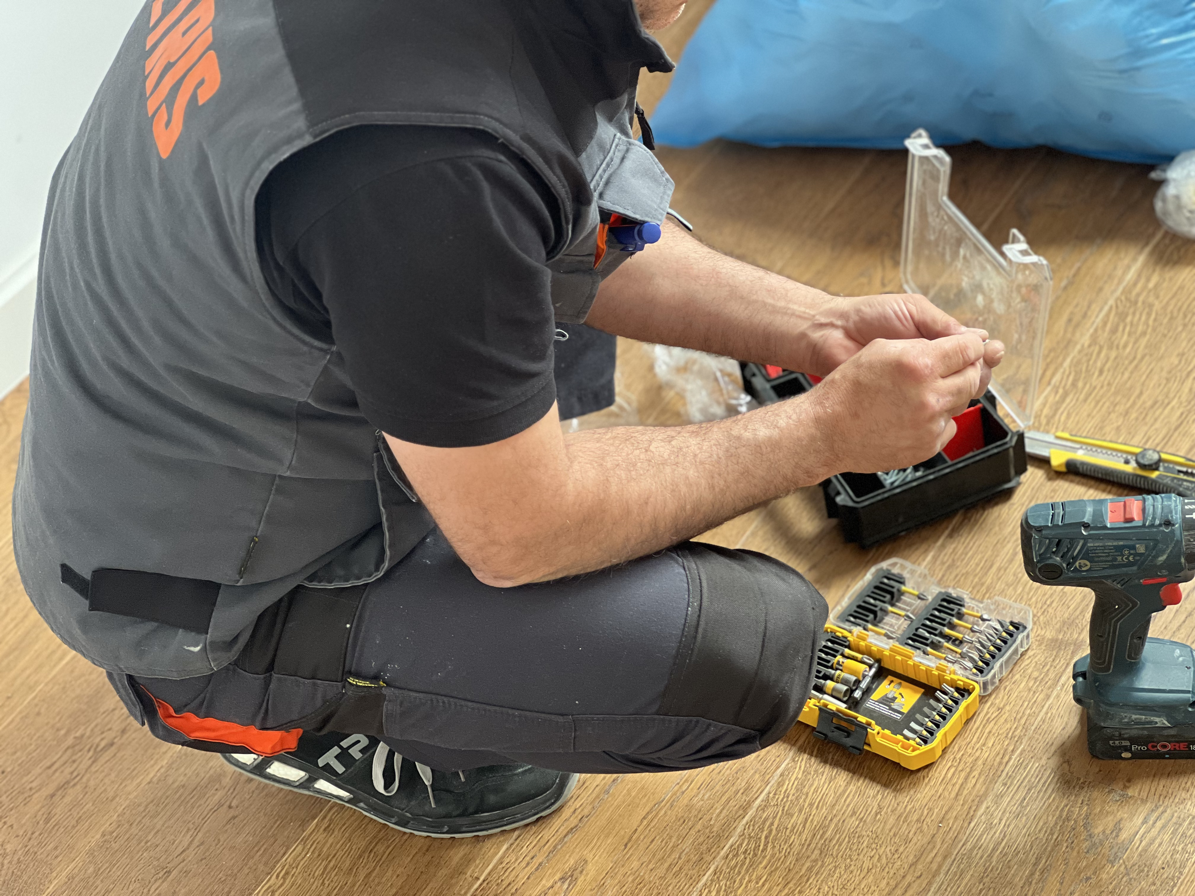 Tetris worker with tools