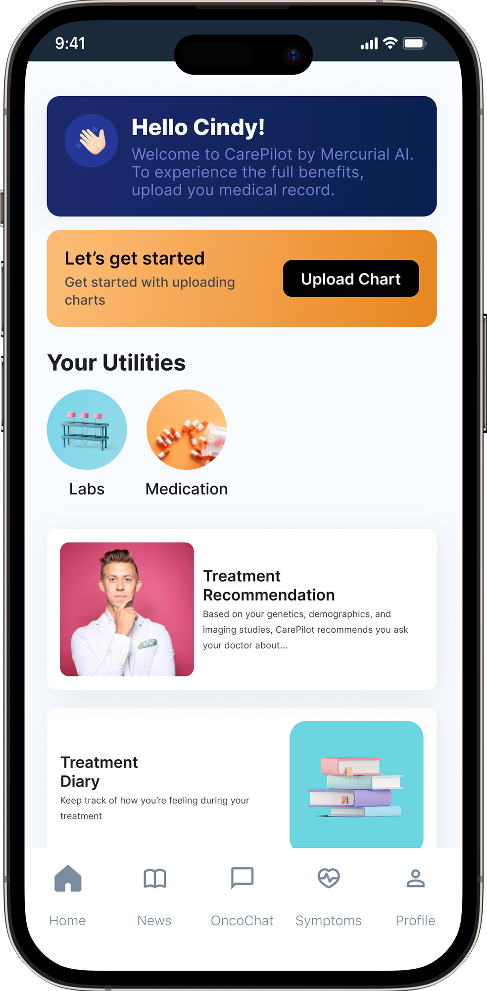 Mobile phone screen showing CarePilot app.