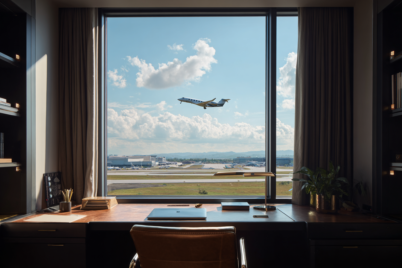 creative agency photo with a jet taking off