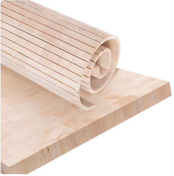 picture of balsa wood core rolled up after being perforated along with a picture of a rigid balsa core board