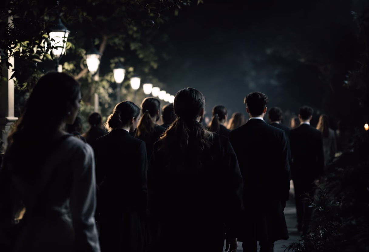 image of prospective students on campus tour (for a university)