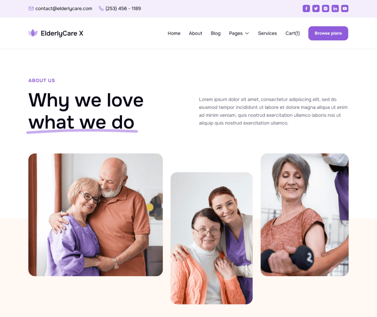 ElderlyCare X - About Main Page - Elderly Care Webflow Template