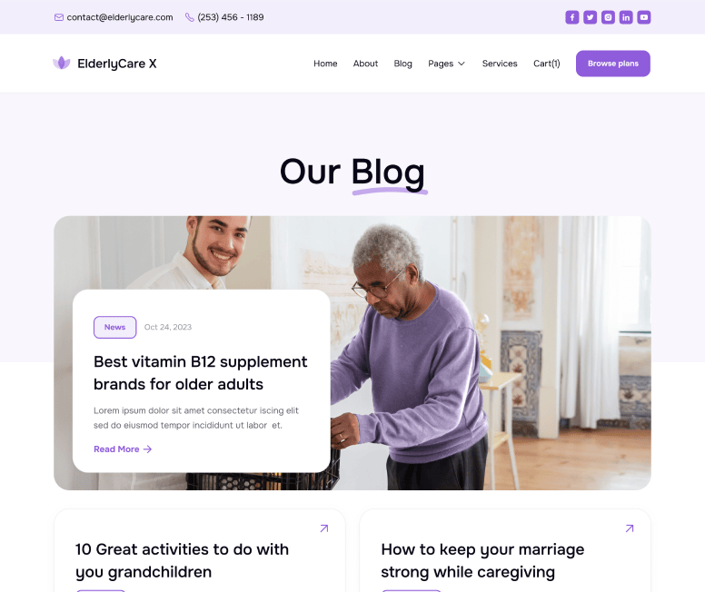 ElderlyCare X - Blog V2 Main Page - Elderly Care Webflow Template