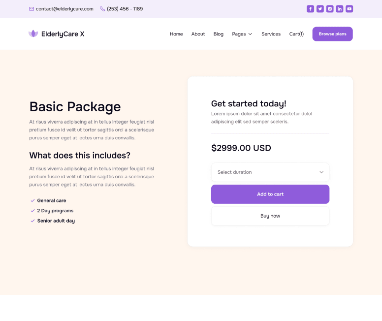 ElderlyCare X - Pricing Single Main Page - Elderly Care Webflow Template