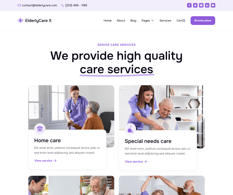 ElderlyCare X - Services Main Page - Elderly Care Webflow Template