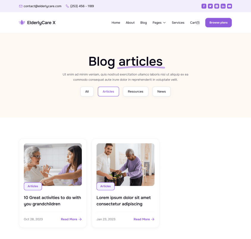 ElderlyCare X - Blog Category Page - Elderly Care Webflow Template