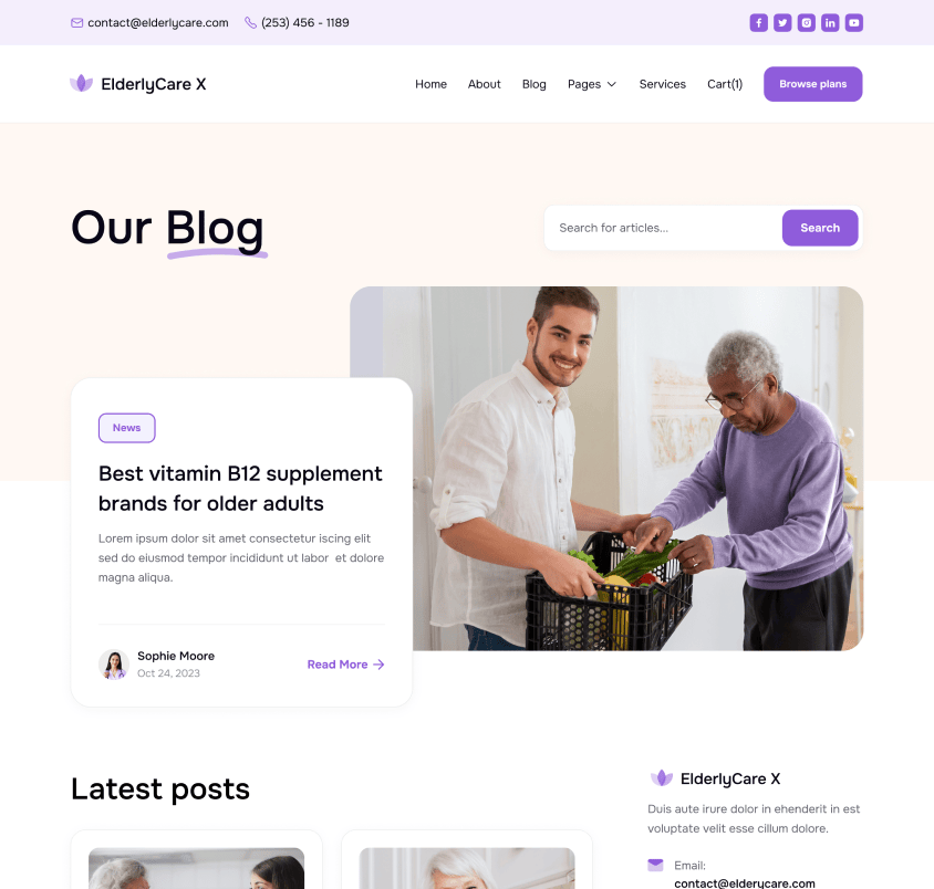 ElderlyCare X - Blog V1 Page - Elderly Care Webflow Template