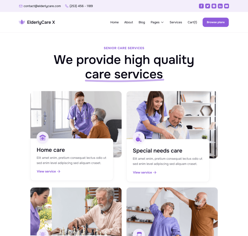 ElderlyCare X - Services Page - Elderly Care Webflow Template