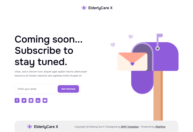 ElderlyCare X - Coming Soon Utility Page - Elderly Care Webflow Template