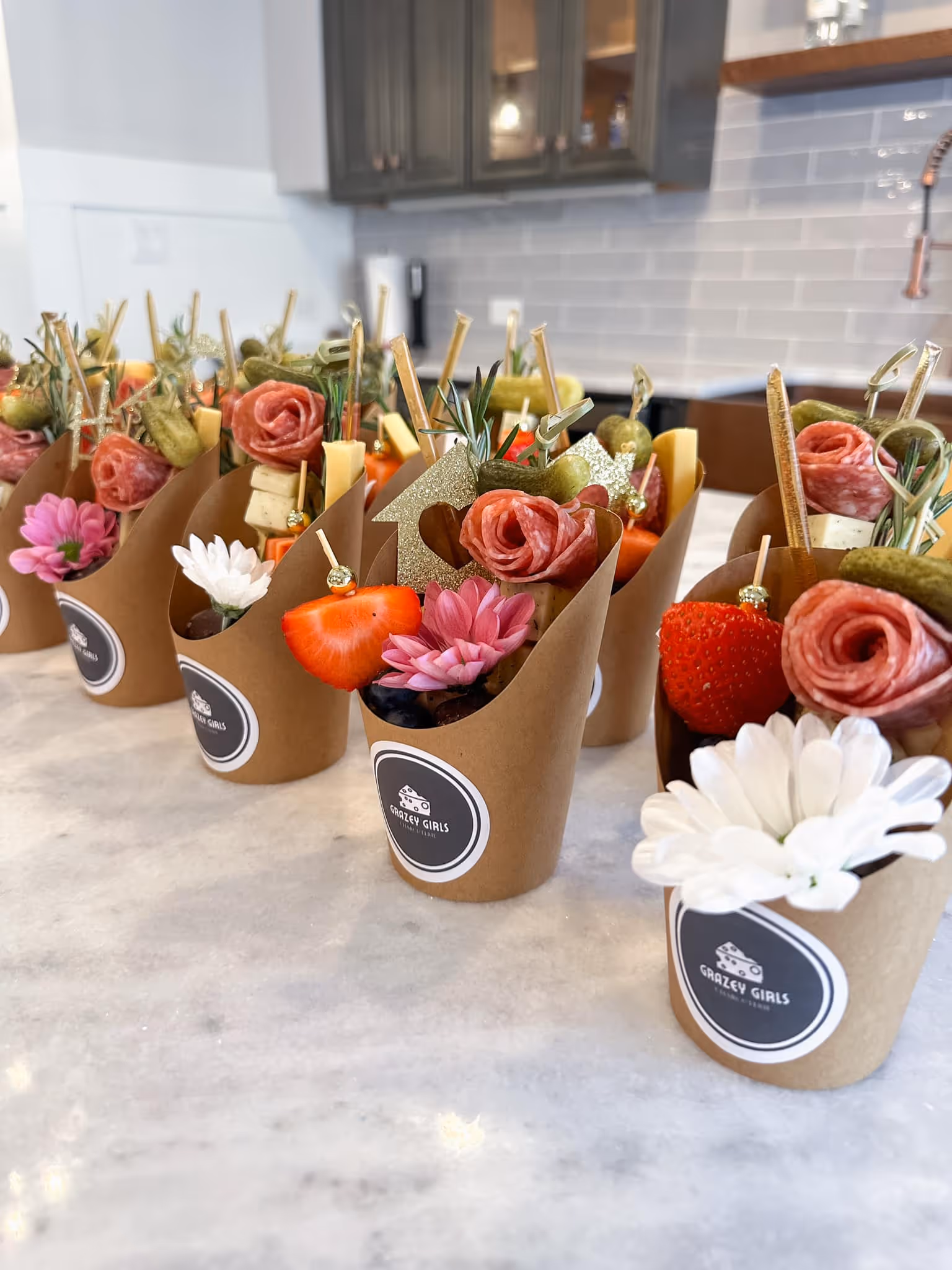 cups of charcuterie for a catering service