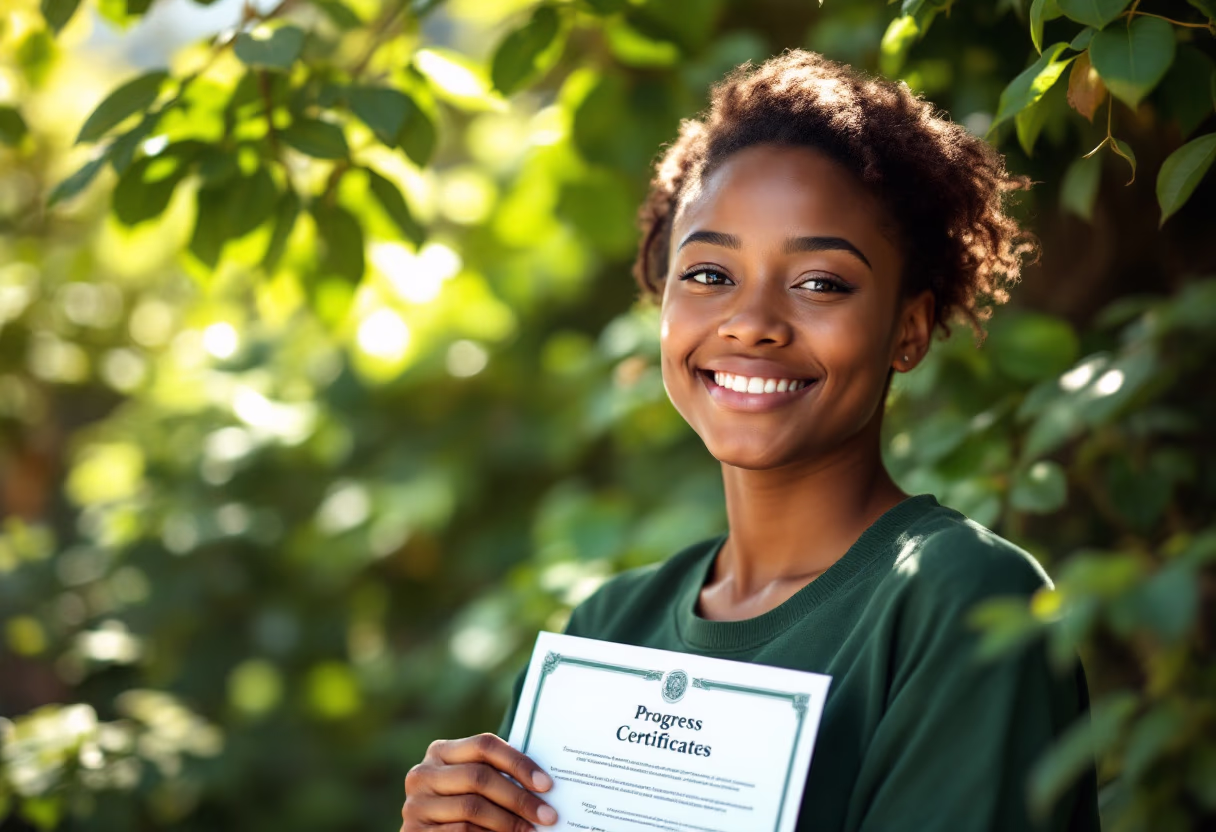 image of student holding a progress certificate