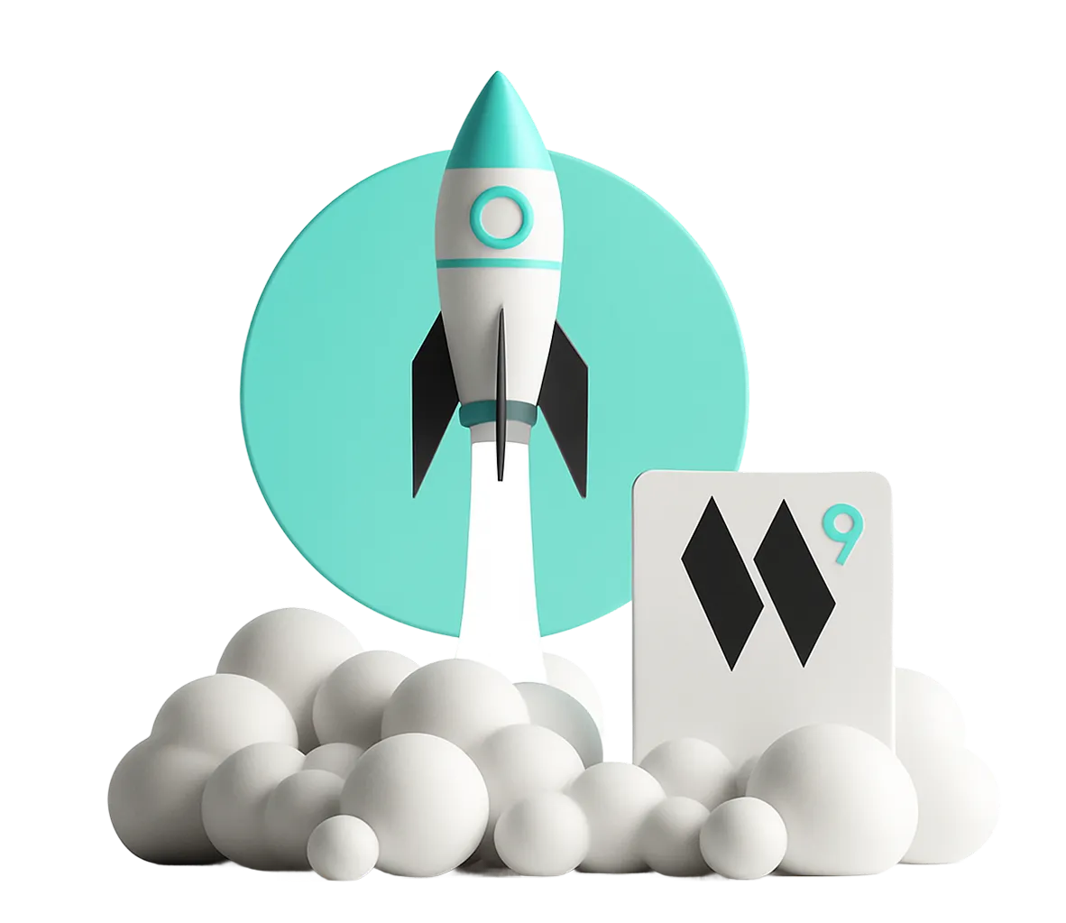 Rocket launch with Wave Nine Inc. branding — symbolizing business acceleration, operational rhythm, and strategic execution coaching.