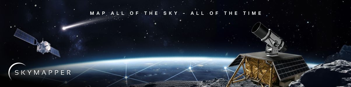Header image of earth and space image with satellites and a lunar telescope.
