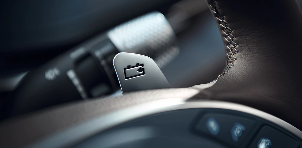 Close up view of regenerative braking control paddle shift 