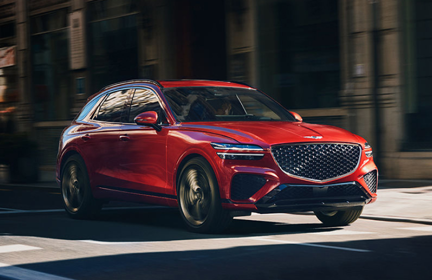 Front view of a red Genesis GV70