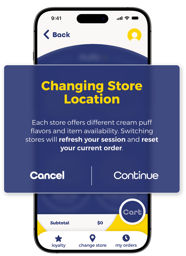 Beard Papa's Store Change Alert Screen
