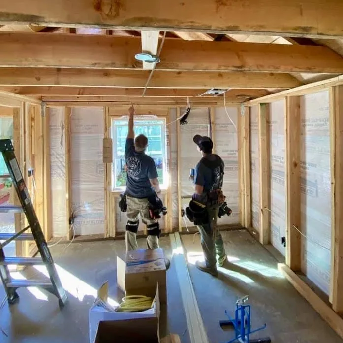 Electrical services for a home remodeling project, showing circuit breakers and recessed lighting on a house in Nevada City.