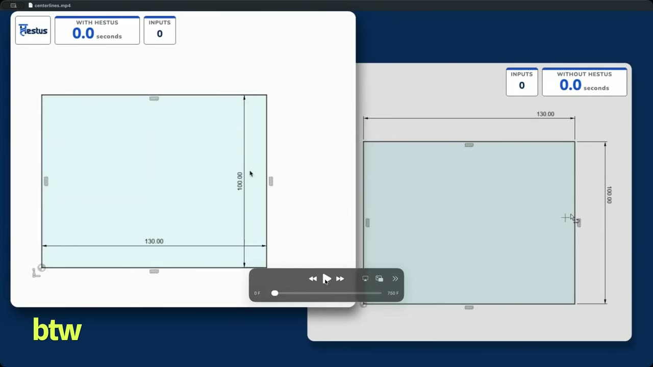 Hestus CAD autocomplete demo drawing a rectangle, shown on Built This Week episode 53