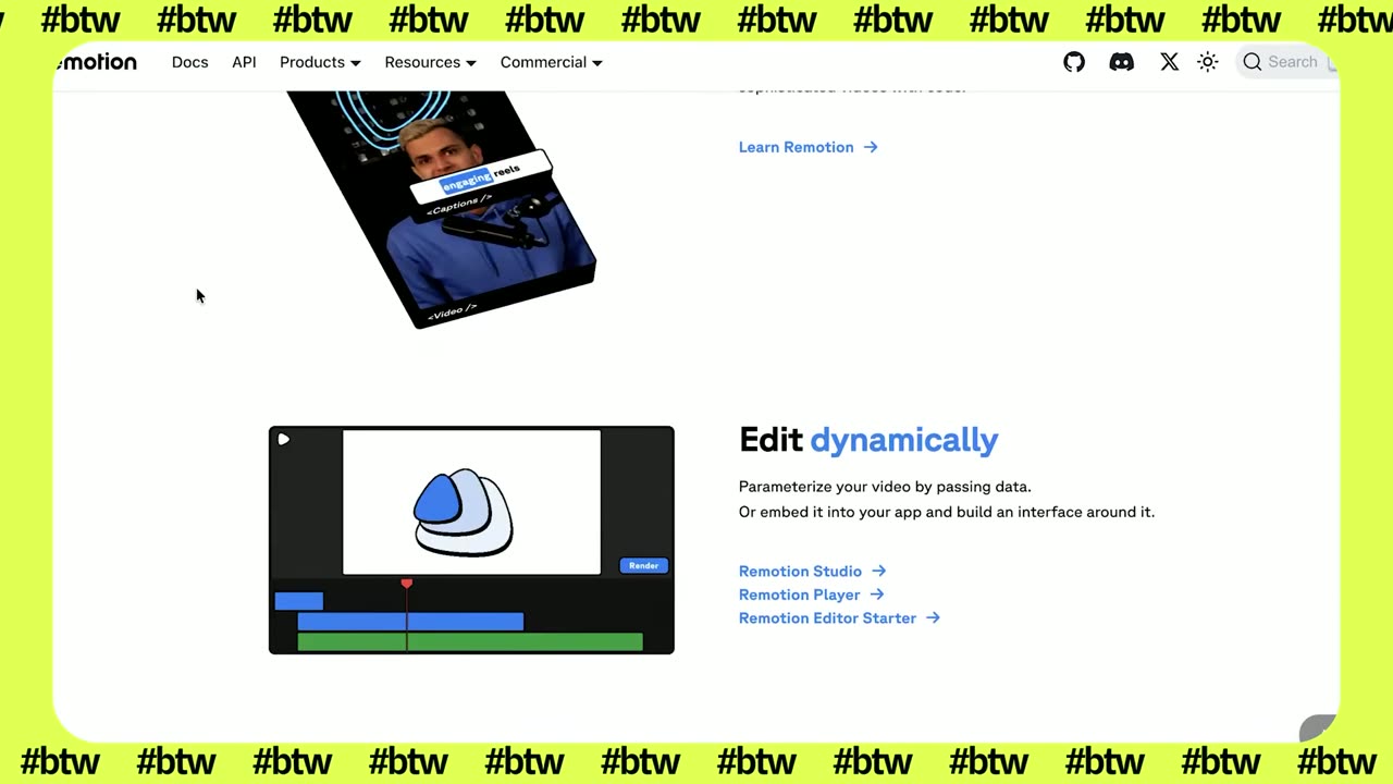 Remotion website shown during the highlight reel build on Built This Week episode 36