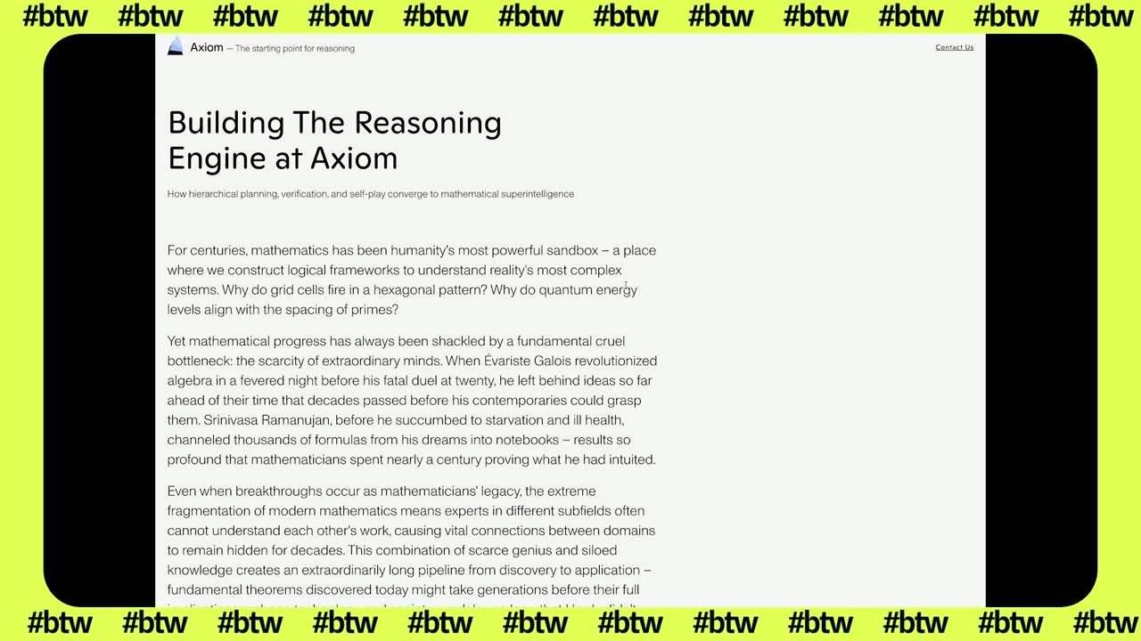 Axiom Math page on building a reasoning engine, shown on Built This Week episode 22