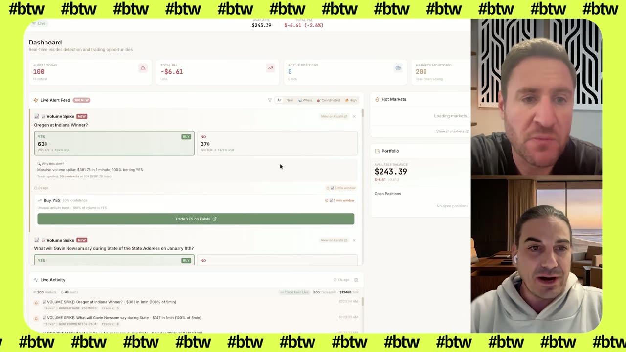Kalshi trading bot dashboard built with Claude Code, shown on Built This Week episode 26
