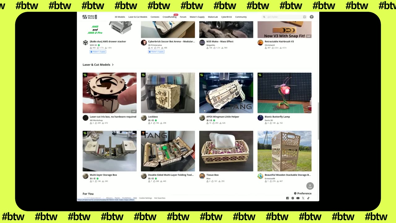3D printing product listings shown on screen during Built This Week episode 13
