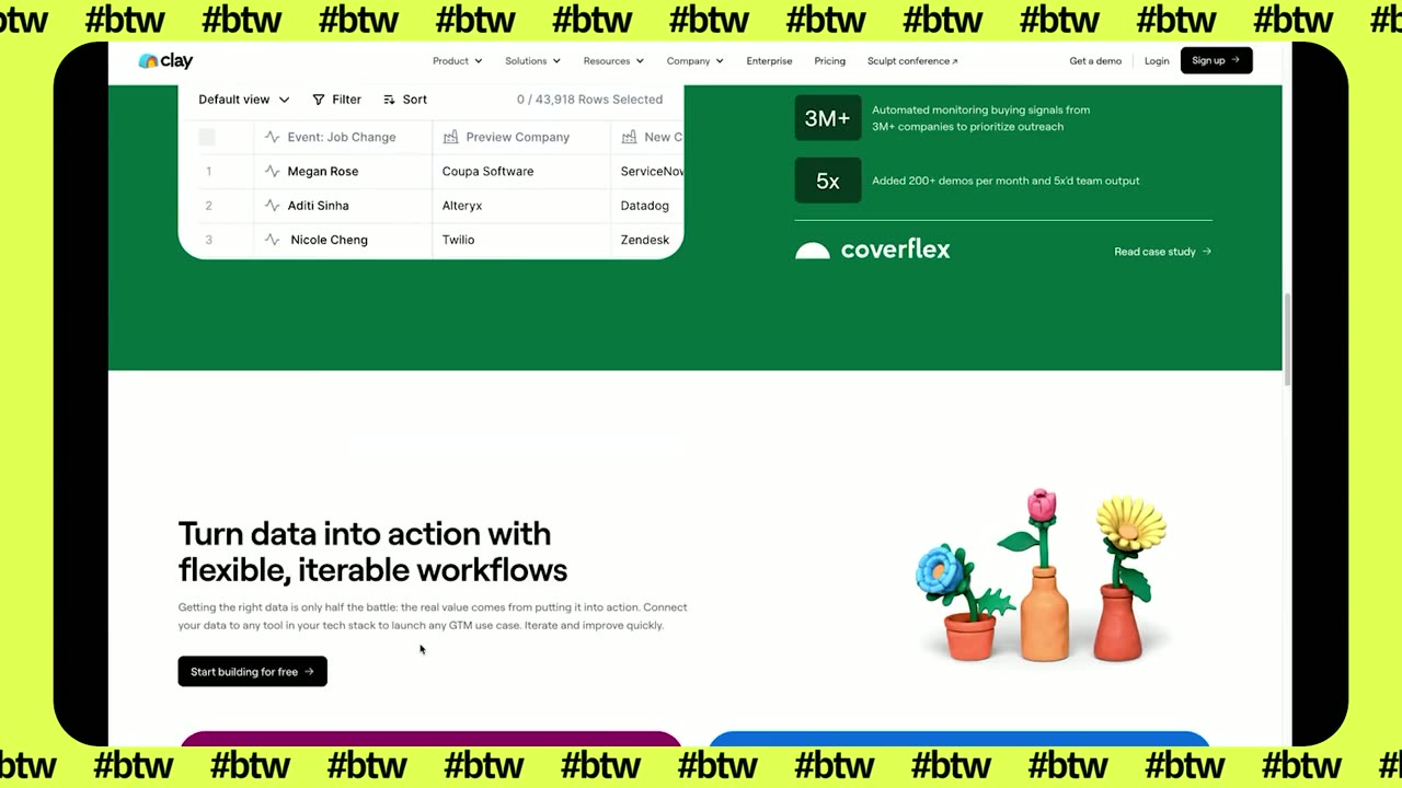 Clay website on data workflows, shown on Built This Week episode 7