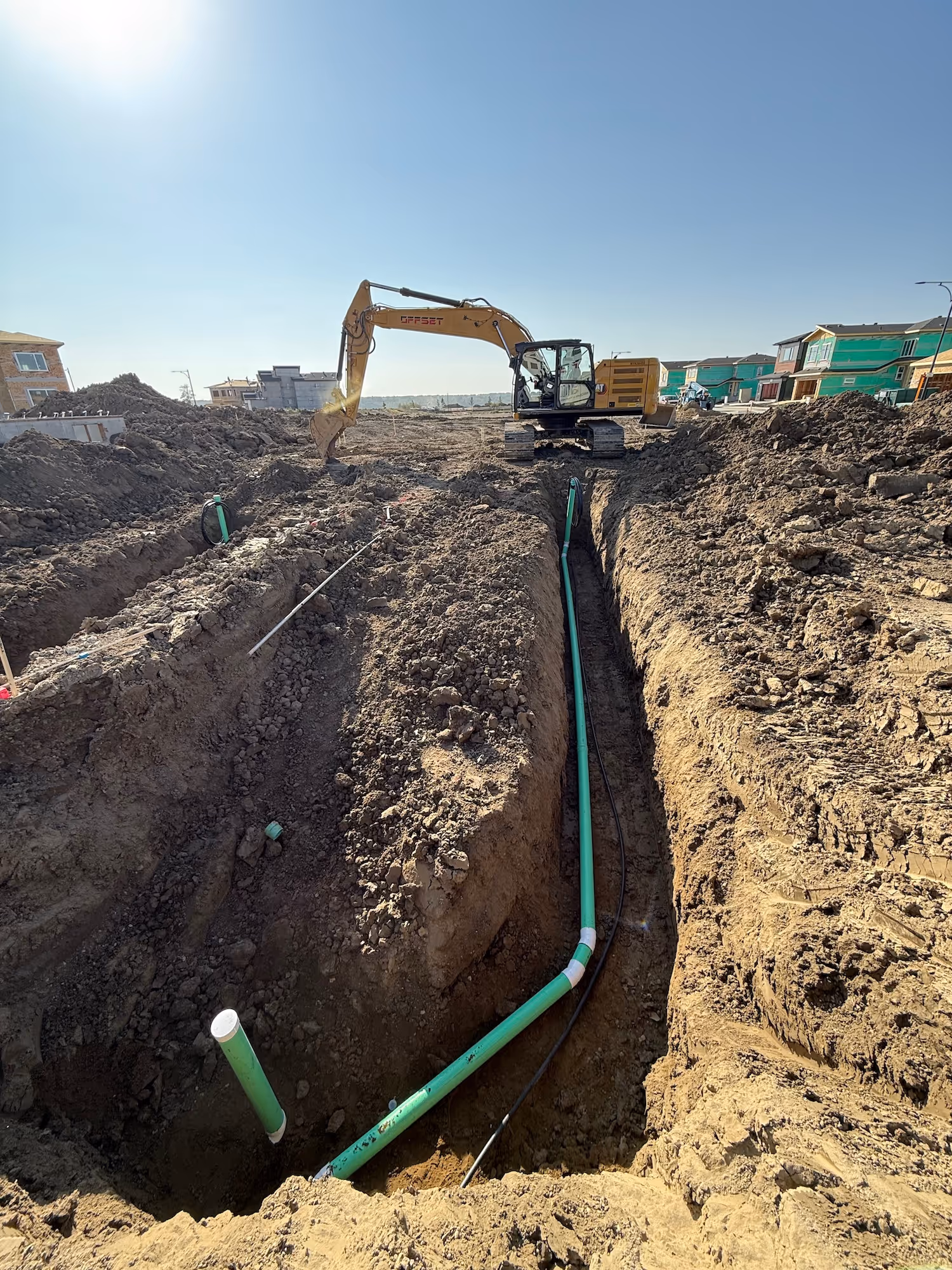 Offset Excavating Project. Pipe in the ground