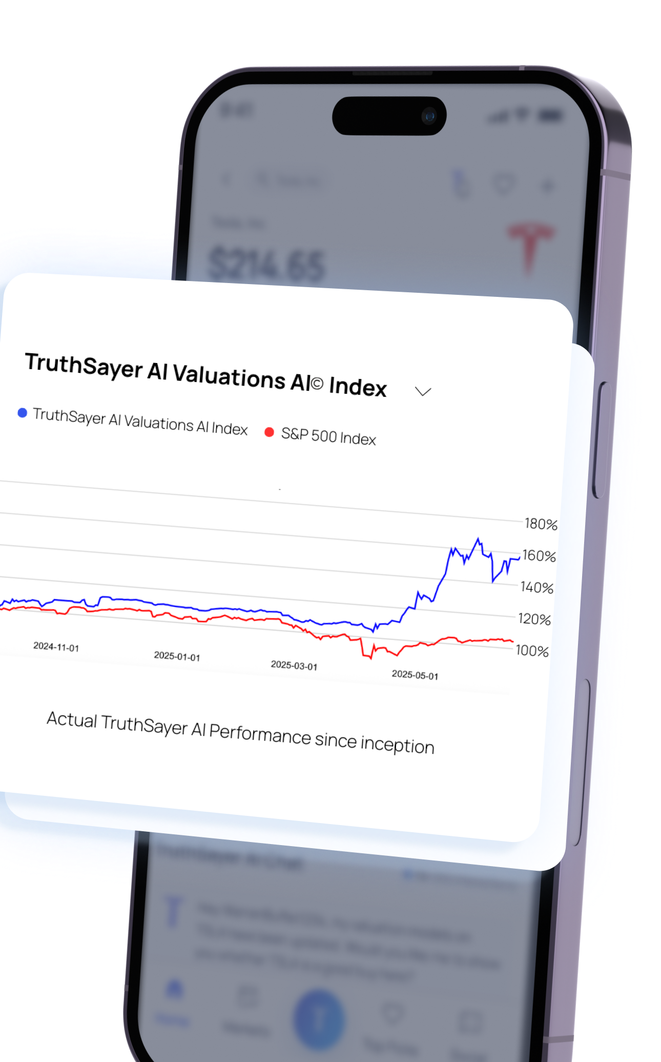 An image of TruthSayer AI's Valuation AI Index's performance relative to the S&P 500 from September 2024 - July 2025