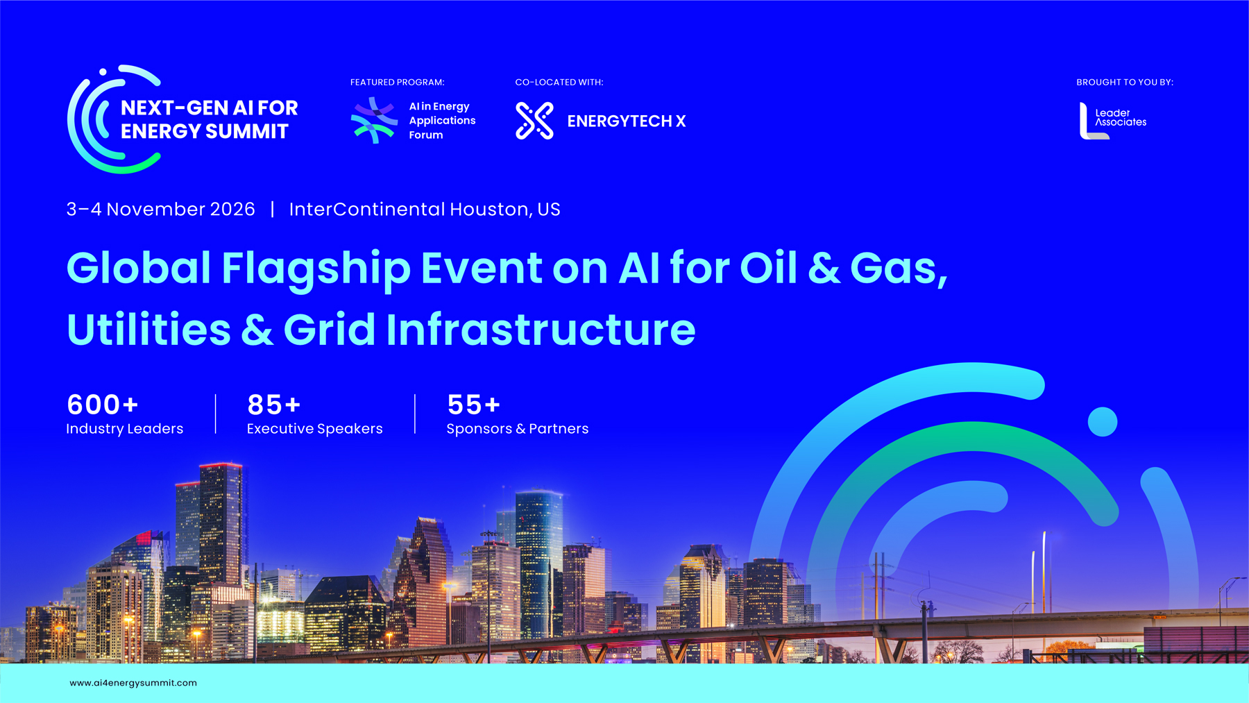 Official AI4E2026 banner: Next-Gen AI for Energy Summit, 3–4 November 2026, InterContinental Houston