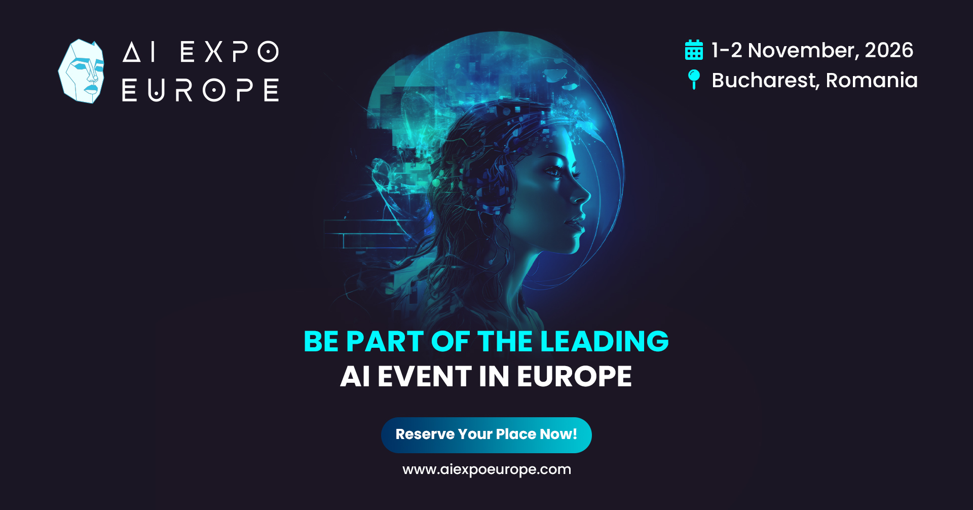 AI Expo Europe 2026 official banner — 1–2 November, Bucharest, Romania