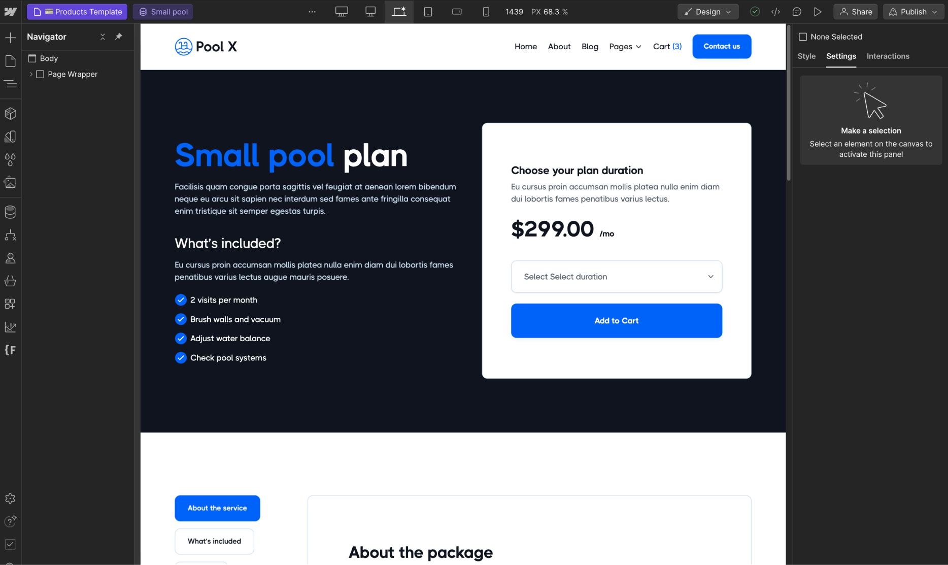 Ecommerce Page - Pool X Webflow Template