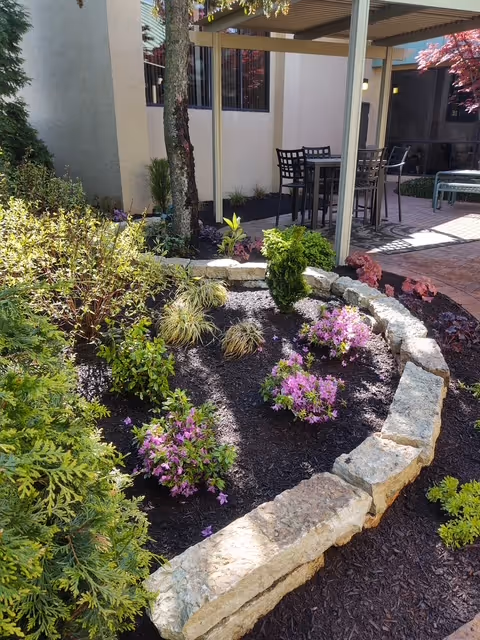 Garden bed with rock blocks bordering