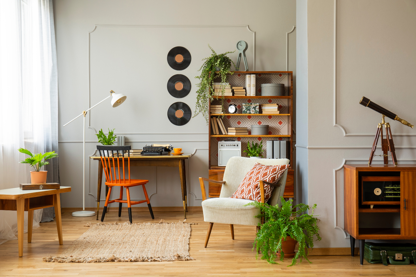 interior decor with desk stock image